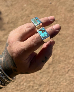 Turquoise + White Buffalo Intarsia Signet Ring 7.75