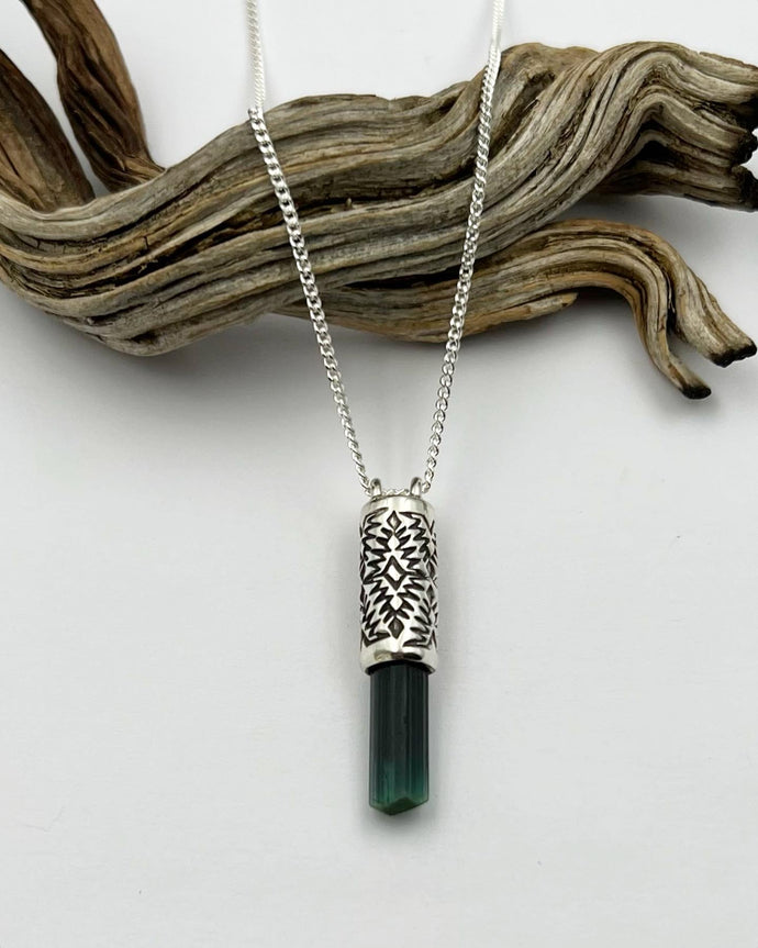 Blue Tourmaline Mesquite Talisman Necklace