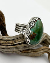 Fox Turquoise Fan Stamped Bezel Ring 7.25