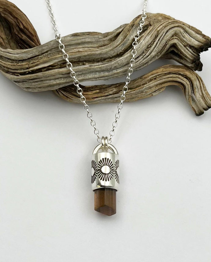 Rosy Mauve Tourmaline Sun Talisman Necklace