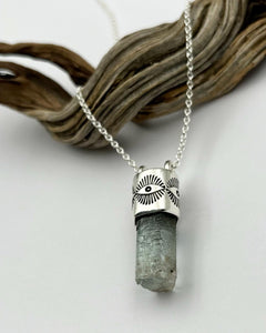Etched Aquamarine Eye Talisman Necklace