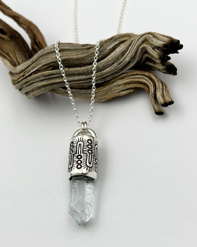 Etched Aquamarine Monsoon Talisman Necklace