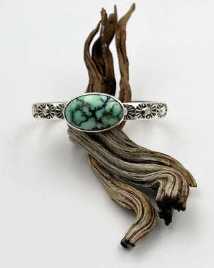 Angel Wing Variscite Heavyweight Hand Stamped Stacker Cuff M/L