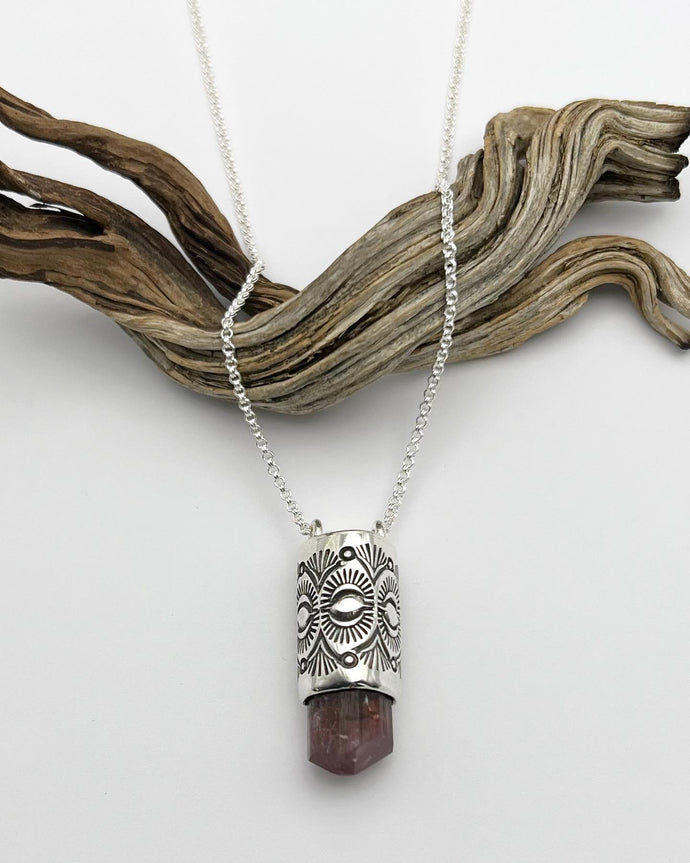 Pink Tourmaline Desert Flower Talisman Necklace