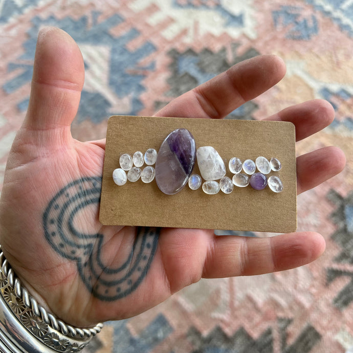 Rainbow Moonstone + Amethyst Cabochons