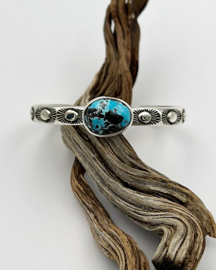 Sierra Nevada Turquoise Sun Hand Stamped Stacker Cuff XS