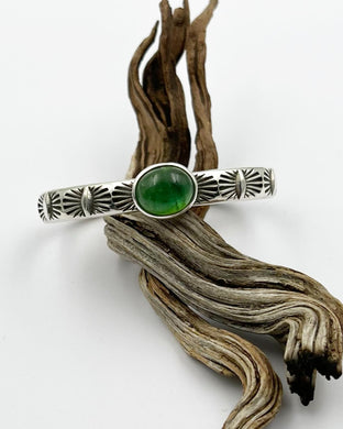 Apple Green Cat Eye Tourmaline Juniper Heavyweight Stacker Cuff S/M