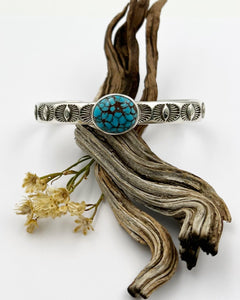 Egyptian Turquoise Eye Heavyweight Hand Stamped Stacker Cuff M/L