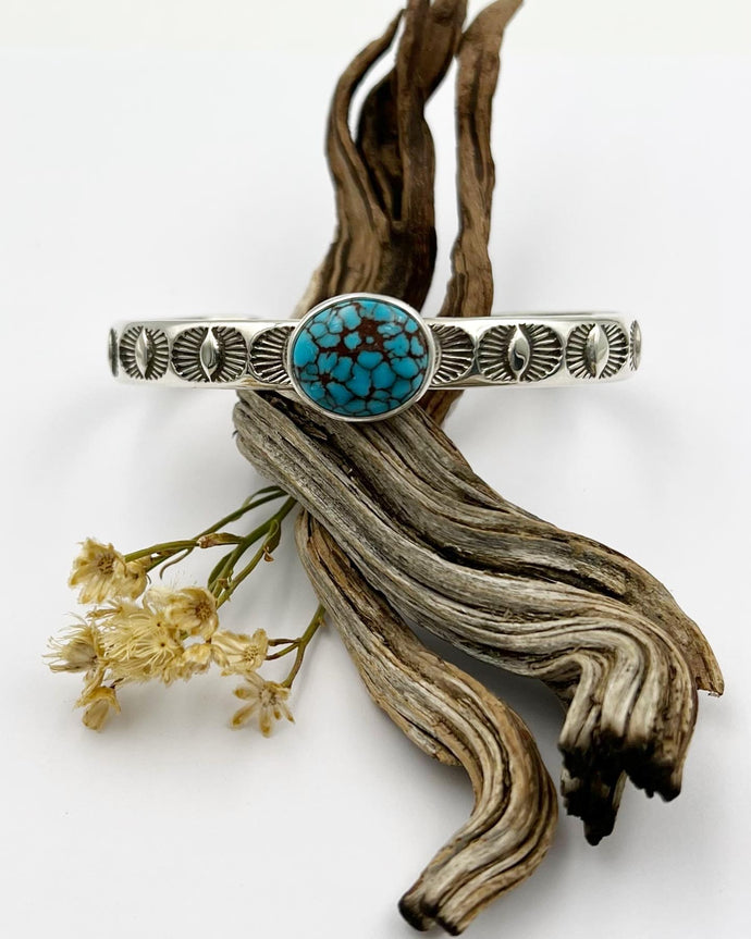 Egyptian Turquoise Eye Heavyweight Hand Stamped Stacker Cuff M/L