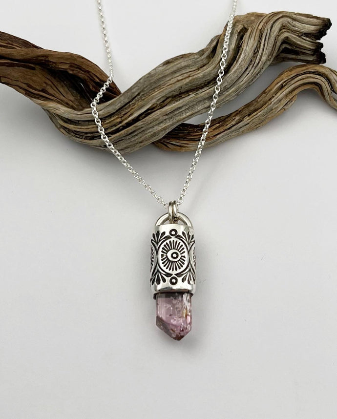 Pink Topaz Desert Flower Talisman Necklace