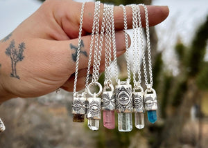 Peach/Pink Topaz Talisman Necklace