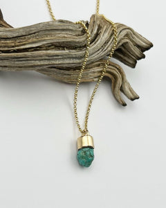 Fox Turquoise Nugget 14k Gold Talisman Necklace