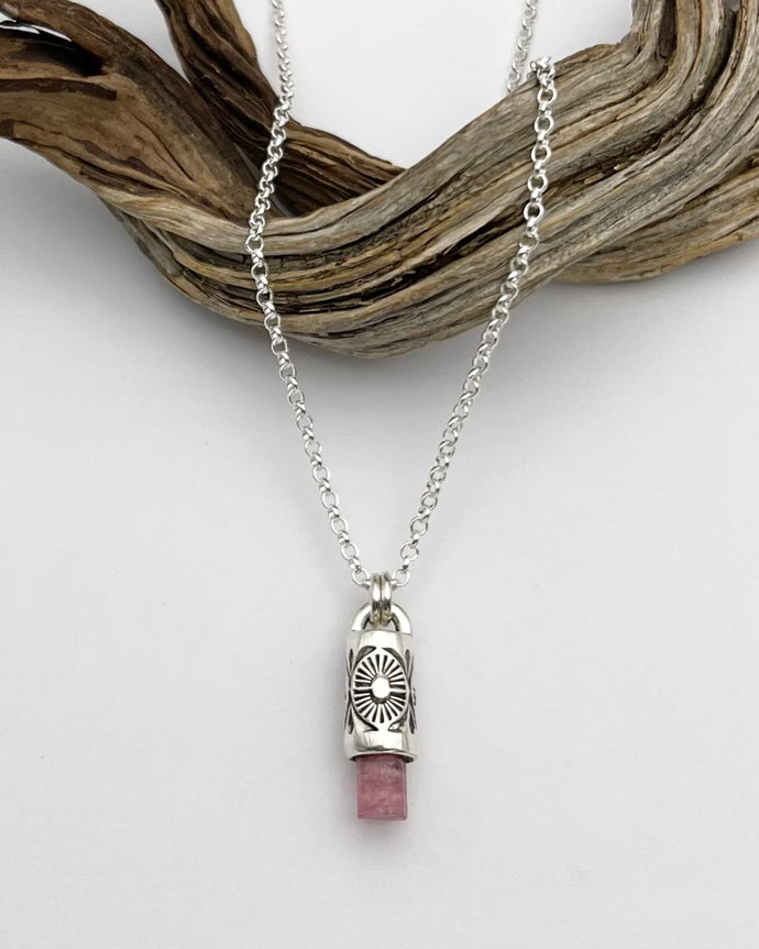 Pink Tourmaline Mini Desert Flower Talisman Necklace