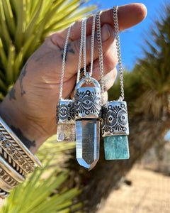 Aquamarine Desert Flower Talisman Necklace