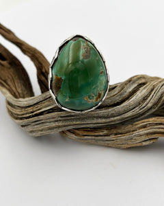 Fox Turquoise Fan Stamped Bezel Ring 7.25