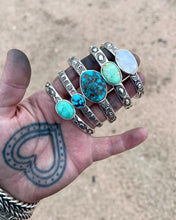 Rainbow Moonstone Eye Hand Stamped Stacker Cuff XS