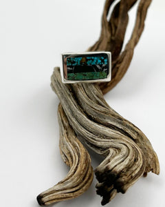 Turquoise + White Buffalo Intarsia Signet Ring 7.75