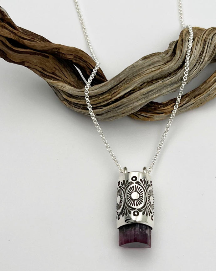 Pink Tourmaline Desert Flower Talisman Necklace