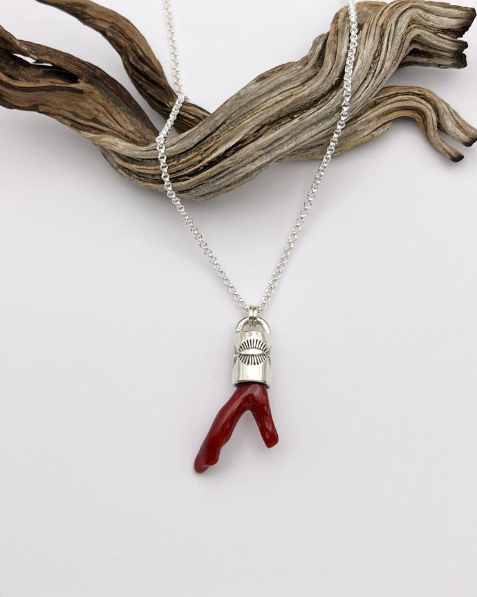 Mediterranean Coral Branch Eye Talisman Necklace