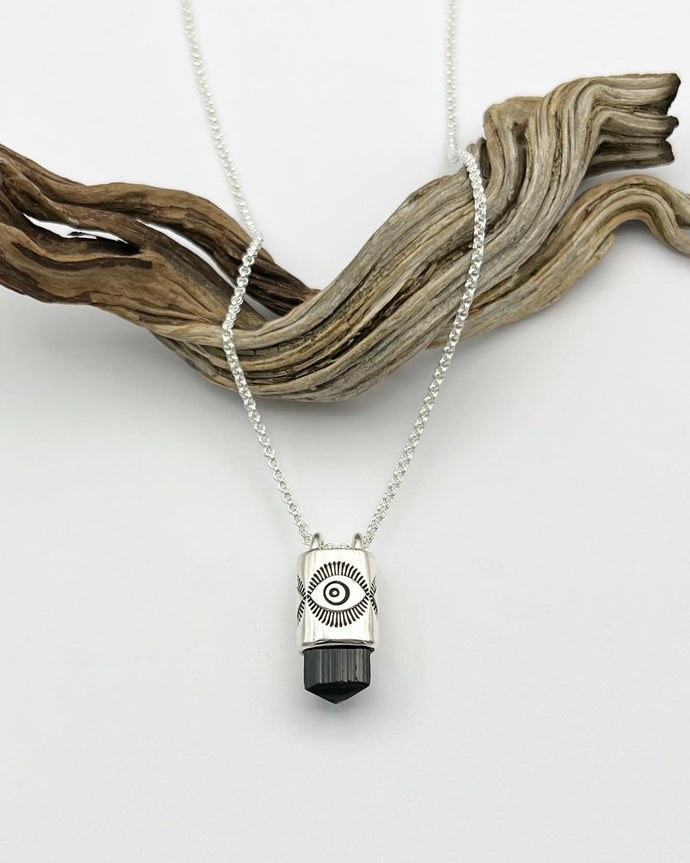 Black Tourmaline Big Eye Talisman Necklace