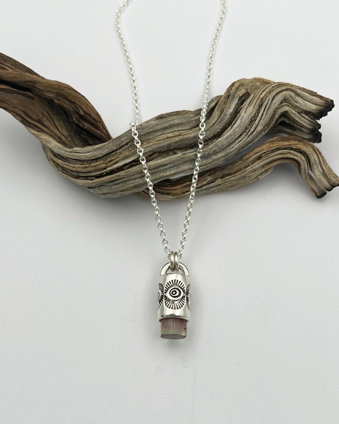 Pink Tourmaline Eye Talisman Necklace
