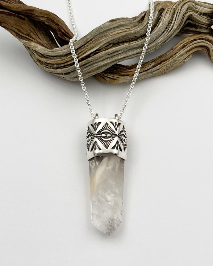 Amphibole Quartz (w/ black tourmaline) Talisman Necklace