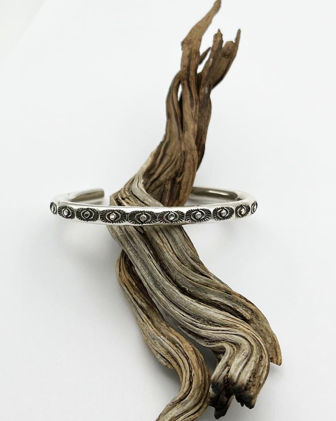 Eye Hand Stamped Round Wire Cuff S/M