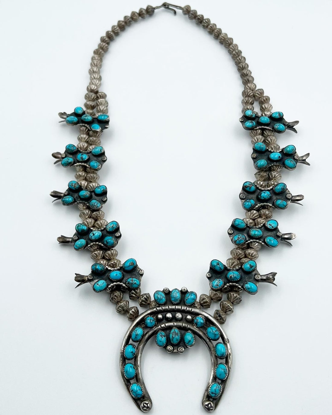 Vintage Persian Turquoise Squash Blossom Necklace