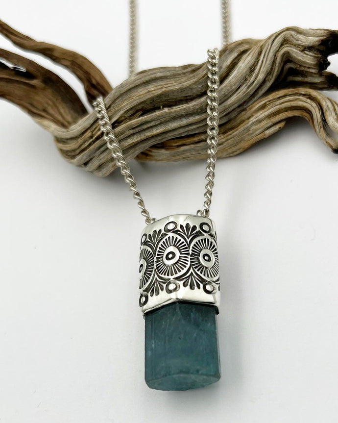 Aquamarine Desert Flower Talisman Necklace