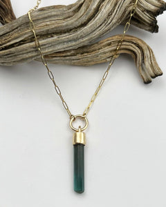 Blue Tourmaline O Ring 14k Gold Talisman Necklace