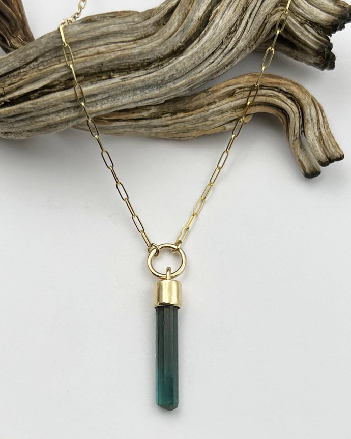 Blue Tourmaline O Ring 14k Gold Talisman Necklace