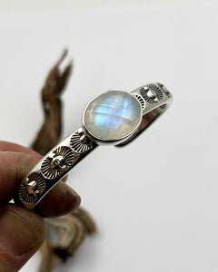 Rainbow Moonstone Ocotillo Heavyweight Hand Stamped Stacker Cuff S/M