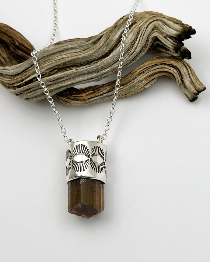 Mauvey/Peachy Tourmaline Eye Talisman Necklace