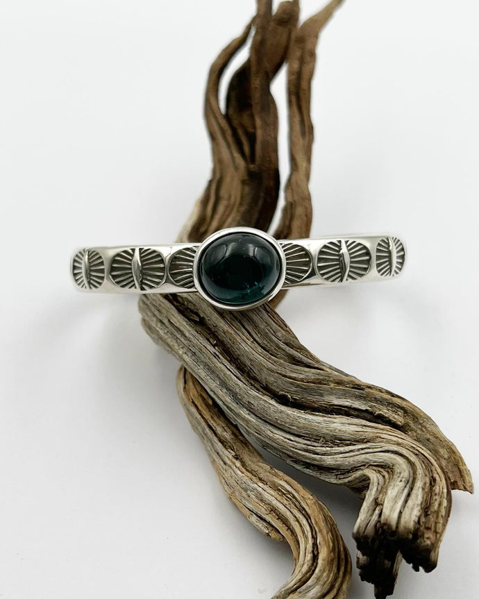 Blue Indicolite Tourmaline Mystic Eye Heavyweight Stacker Cuff S/M