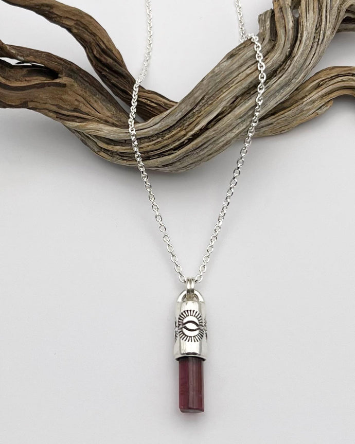Dark Pink Tourmaline Eye Talisman Necklace