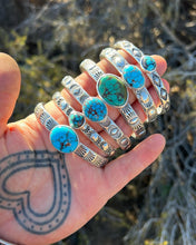 Egyptian Turquoise Eye Heavyweight Hand Stamped Stacker Cuff M/L