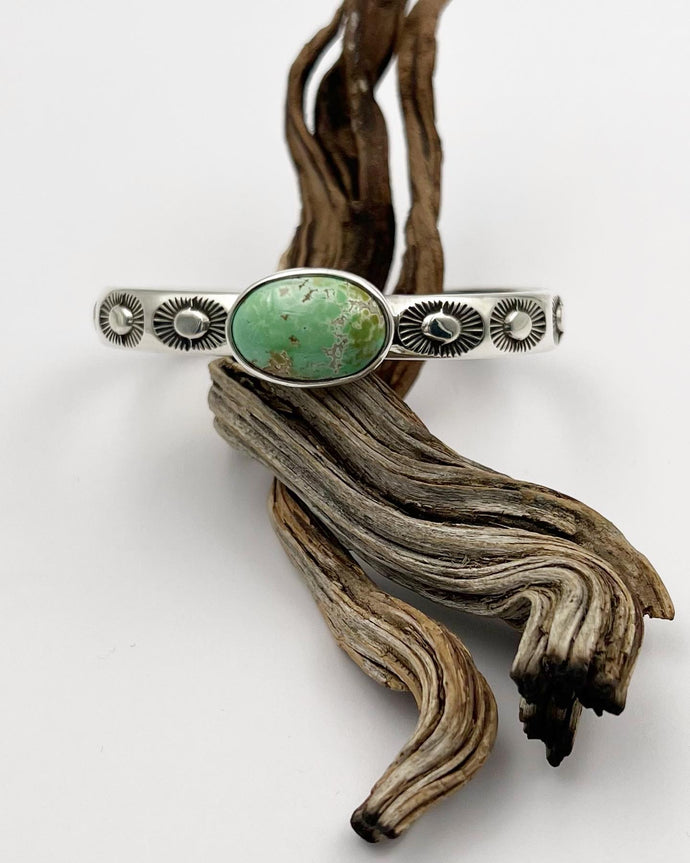 Carico Lake Turquoise Sun Heavyweight Hand Stamped Stacker Cuff M/L