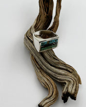 Turquoise + White Buffalo Intarsia Signet Ring 7.75