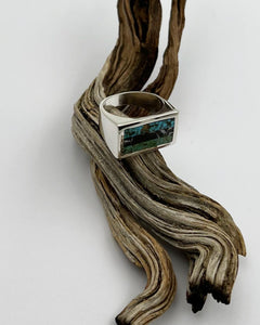 Turquoise + White Buffalo Intarsia Signet Ring 7.75