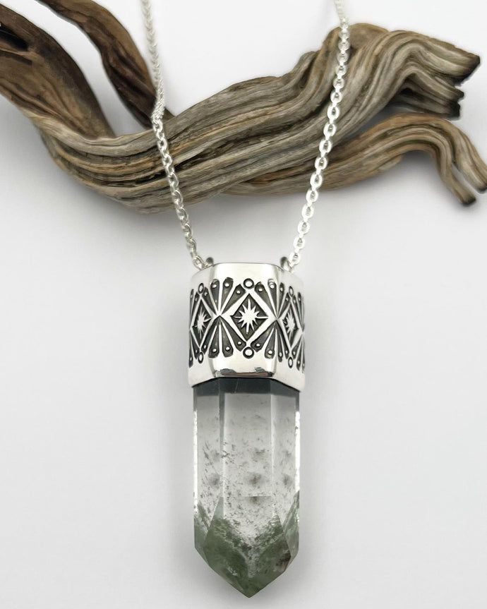 Chlorite Phantom Quartz Fan Talisman Necklace