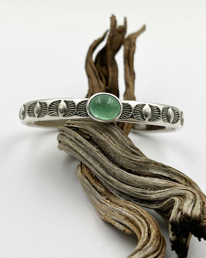 Light Green Tourmaline Eye Heavyweight Stacker Cuff M/L